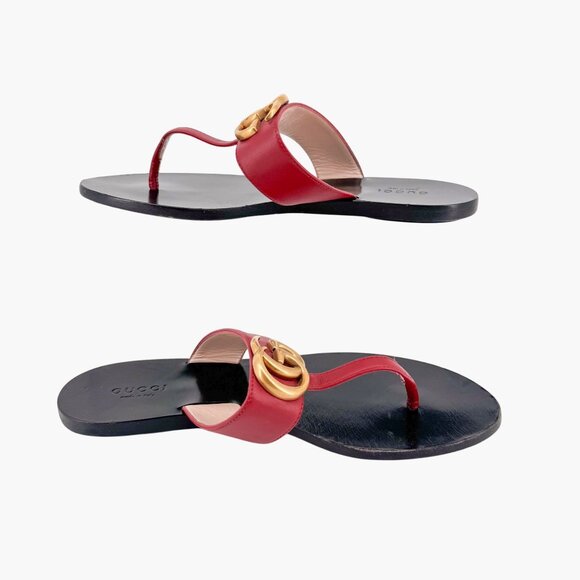 Gucci Marmont GG Thong Sandals EU 36.5 US 6.5 Red Leather Flat Flip Flop Shoe - Picture 9 of 11